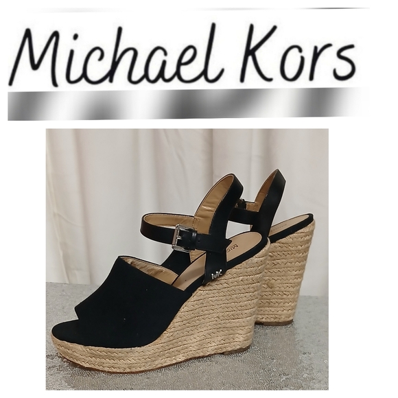 MICHAEL Michael Kors Shoes - MICHAEL Michael Kors Black Suede Espadrille Wedge Sandals